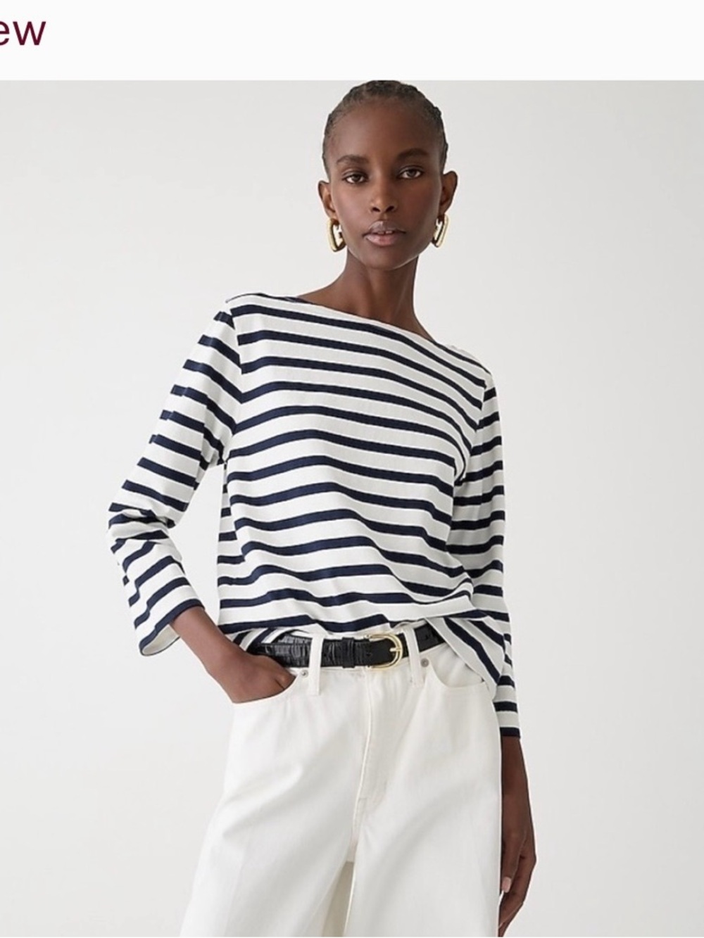 J. Crew Navy & White Striped Mariner Boatneck Long-Sleeve Top Large NWT cotton